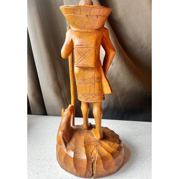 Hand-Carved Ifugao Female Wood Sculpture Narra Wood With Dog Figurine 13.5" Tall - Picture 10 of 14